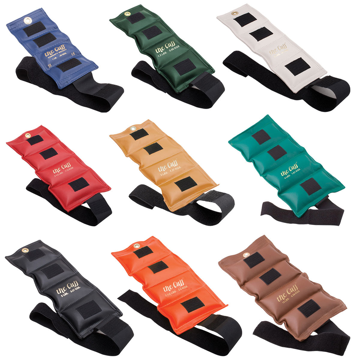 The Cuff Original Ankle and Wrist Weight, 9 Piece Set (1 each: 1, 1.5, 2, 2.5, 3, 4, 5, 7.5, 10 lb.)