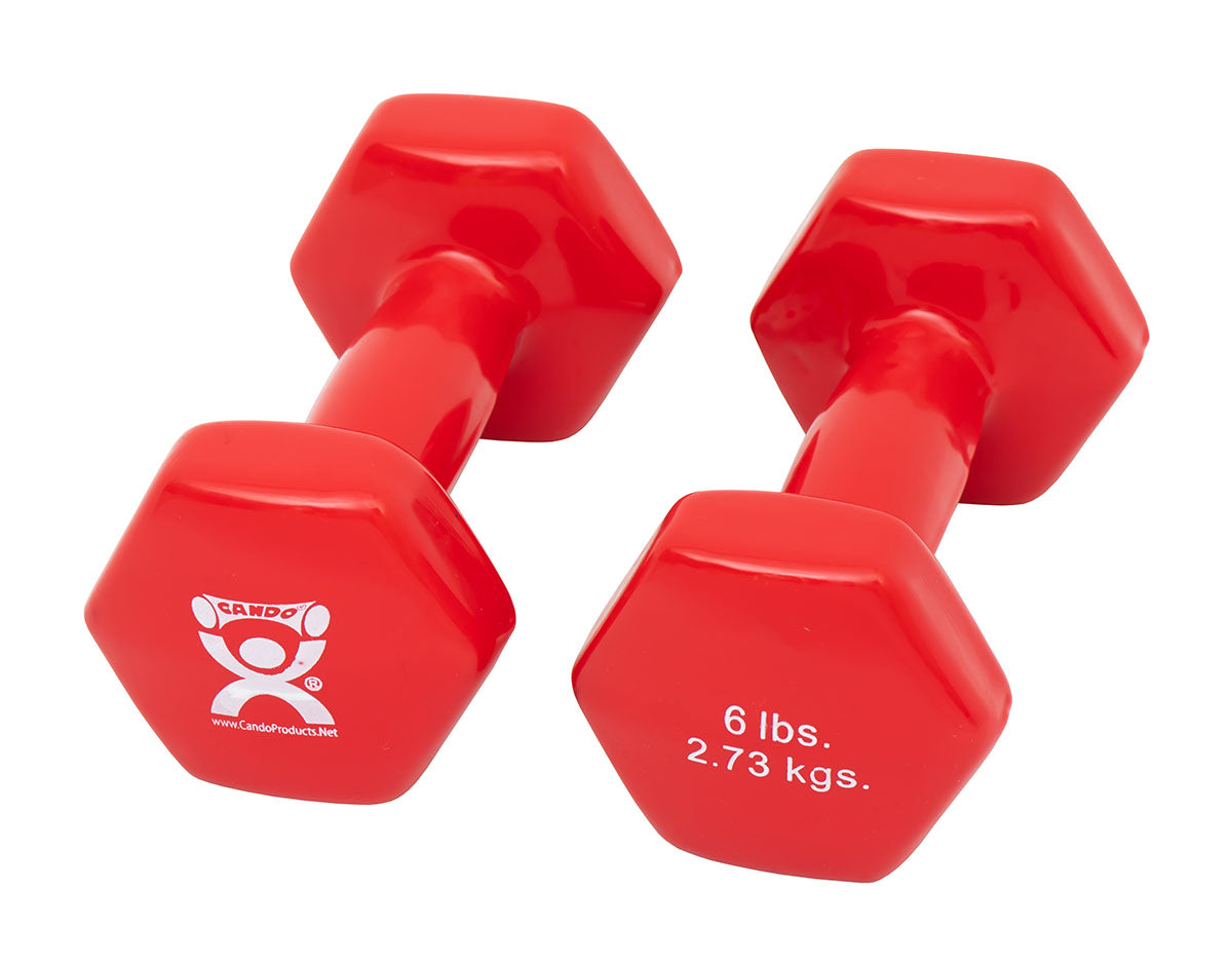 CanDo Vinyl Coated Dumbbell, Red (6 lb), Pair