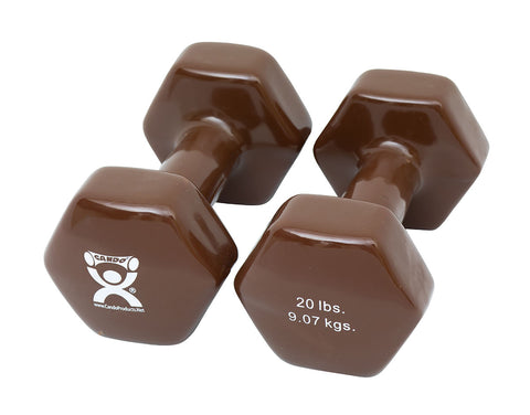 CanDo Vinyl Coated Dumbbell, Brown (20 lb), Pair