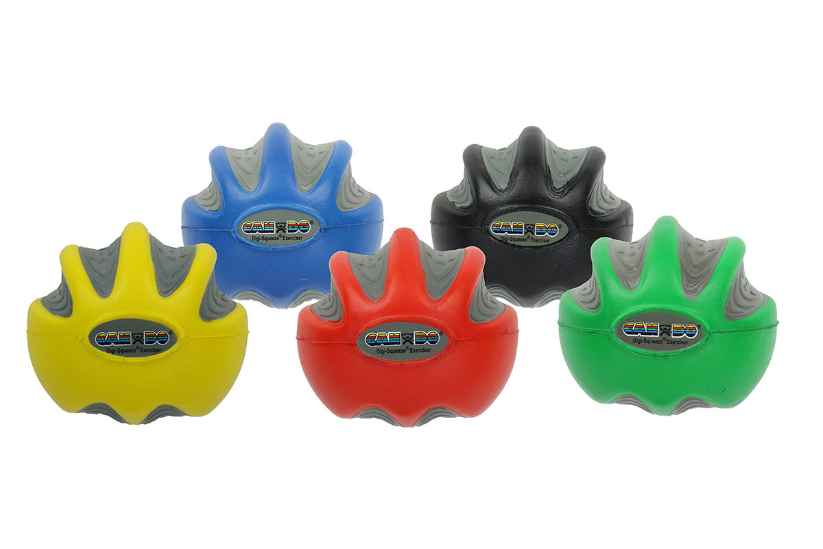 CanDo Digi-Squeeze hand exerciser - Small - set of 5 pieces (yellow, red, green, blue, black), no rack