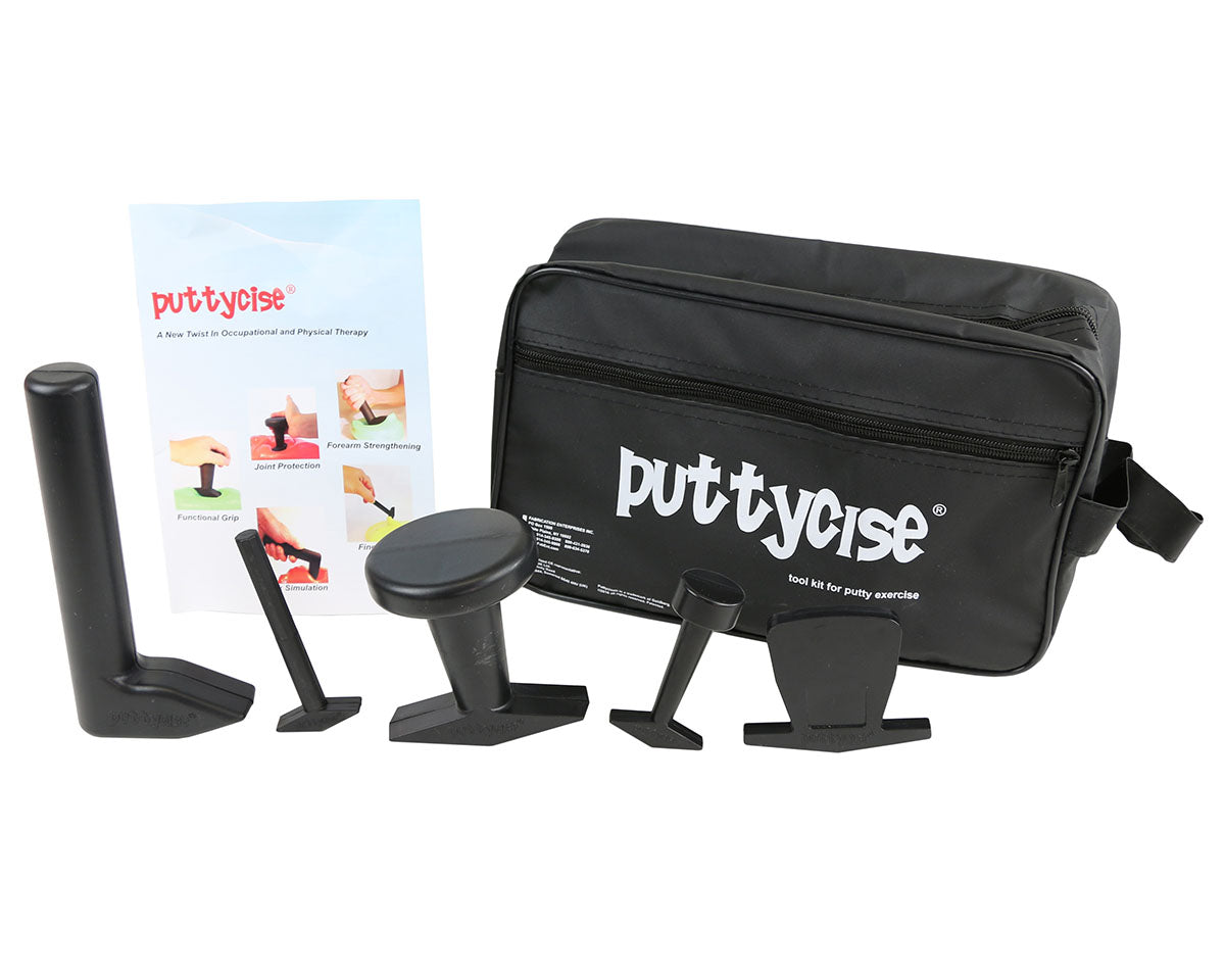 Puttycise Theraputty tool - 5-tool set (Knob, Peg, Key and Cap turn, L-bar), with bag