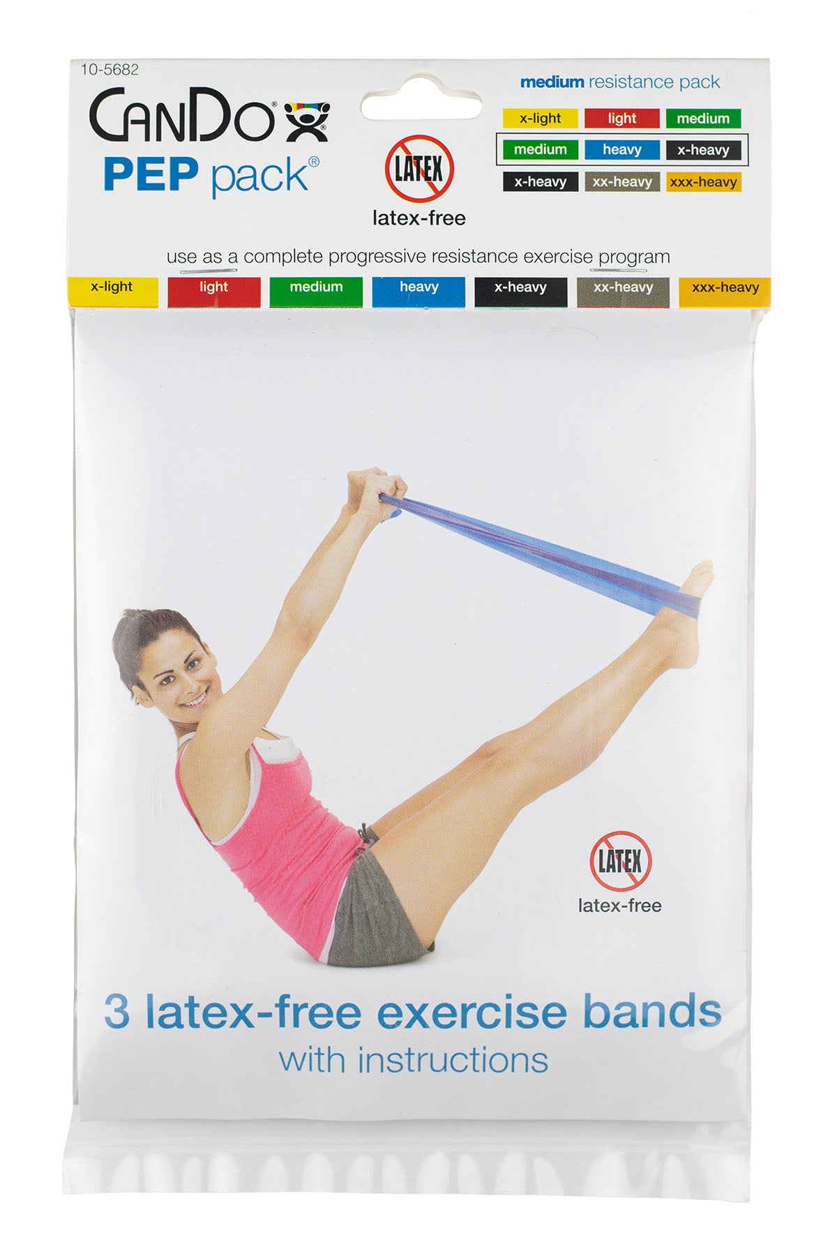 CanDo Latex-Free Exercise Band - PEP Pack - Moderate (Green, Blue, Black)