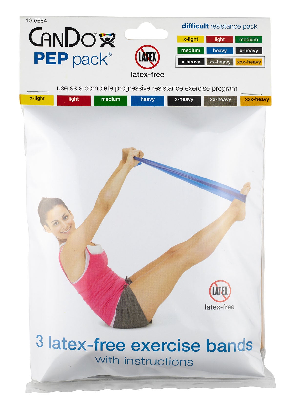 CanDo Latex-Free Exercise Band - PEP Pack - Difficult (Black, Silver, Gold)