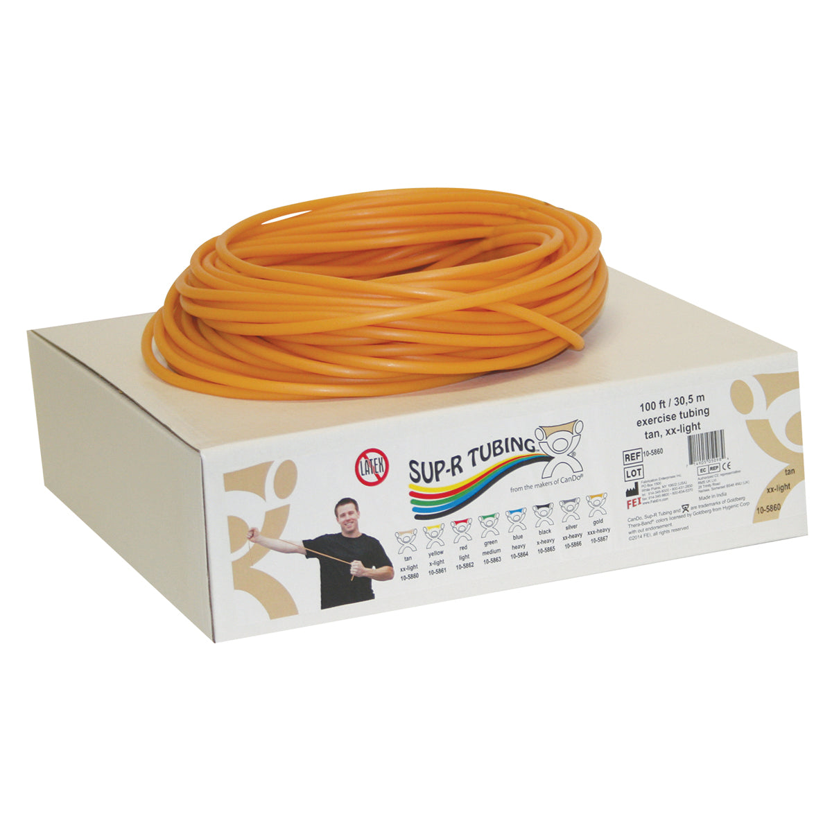 Sup-R Tubing - Latex Free Exercise Tubing - 100' dispenser roll - Tan - xx-light