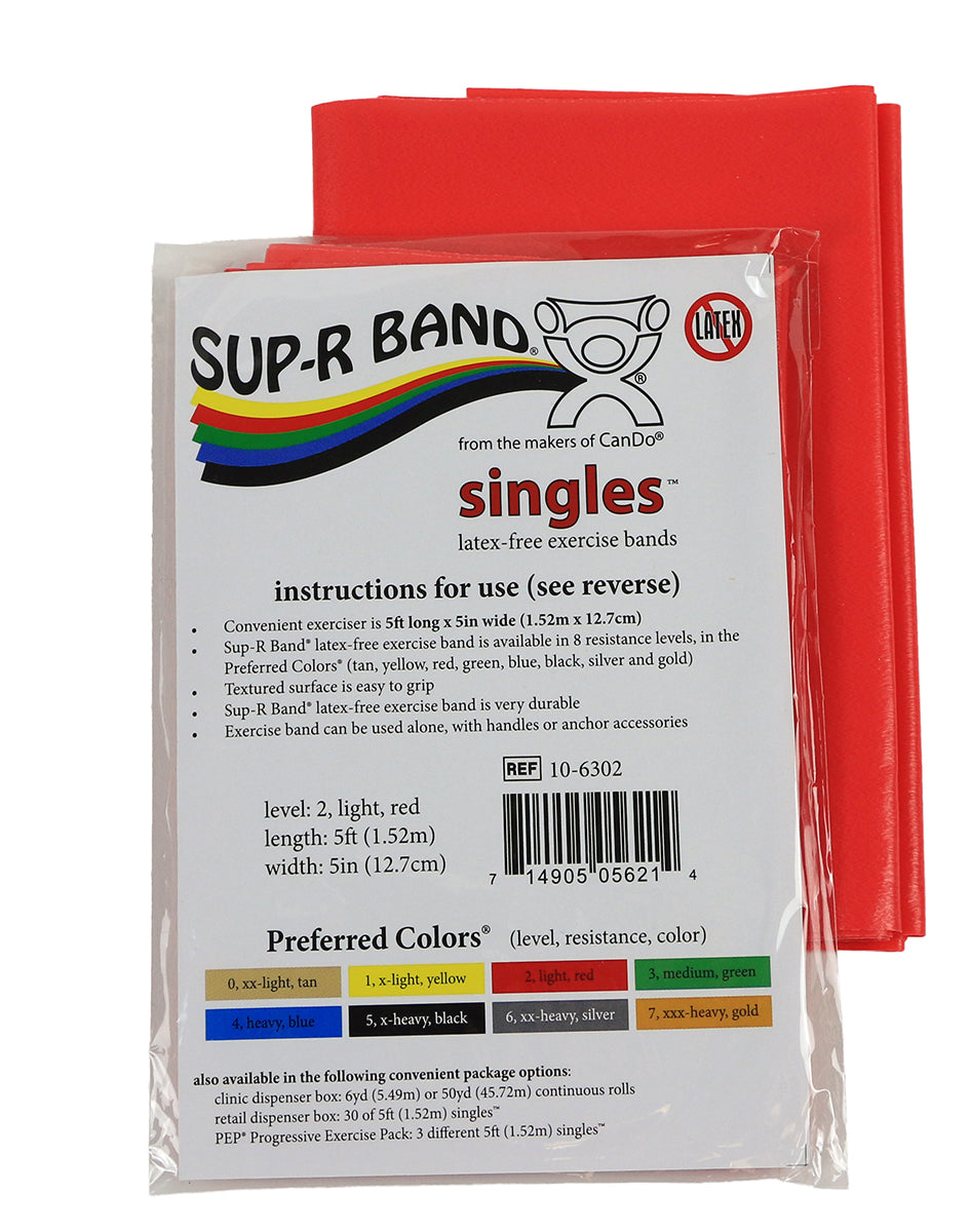  Sup-R Band Latex Free Exercise Band - 5 foot Singles, Red - light 