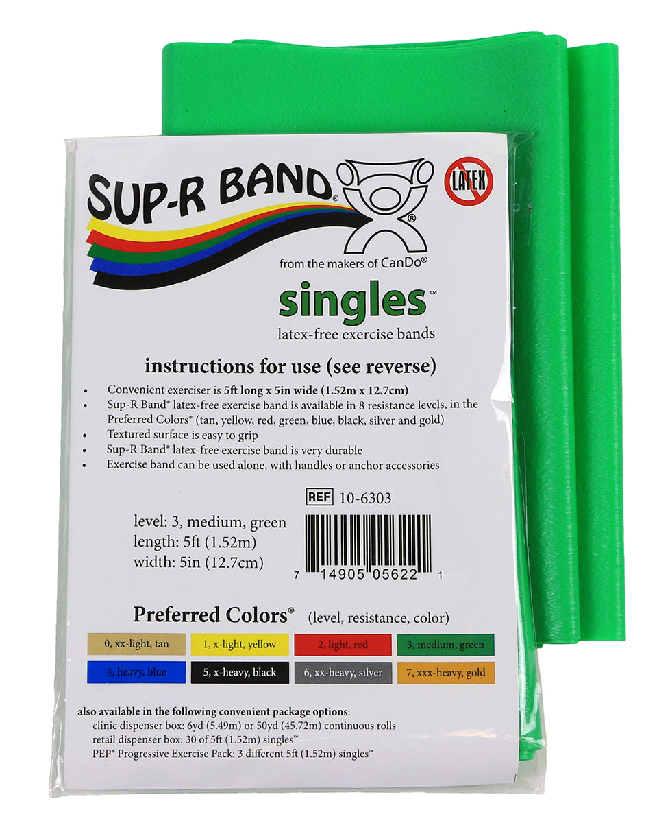  Sup-R Band Latex Free Exercise Band - 5 foot Singles, Green - medium 