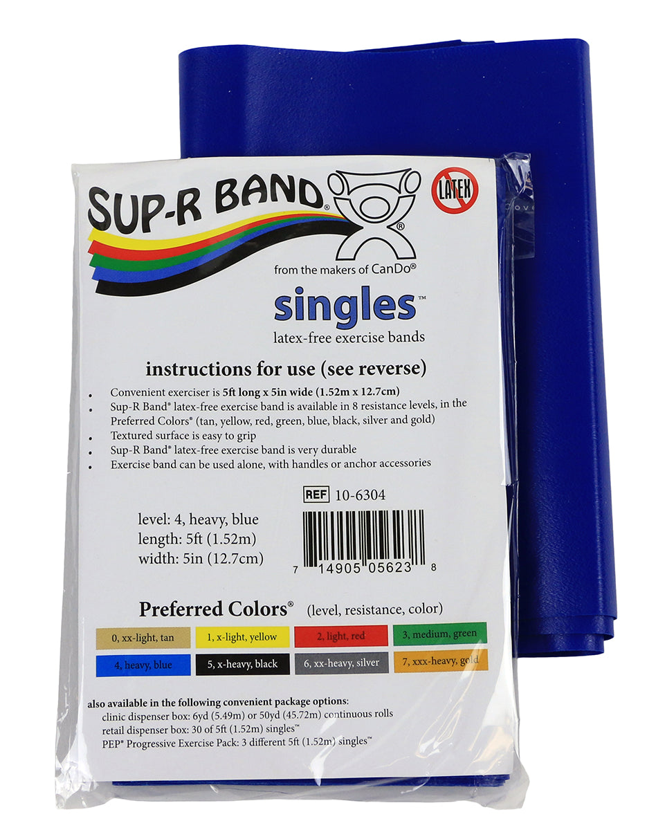  Sup-R Band Latex Free Exercise Band - 5 foot Singles, Blue - heavy 