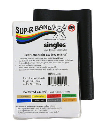  Sup-R Band Latex Free Exercise Band - 5 foot Singles, Black - x-heavy 