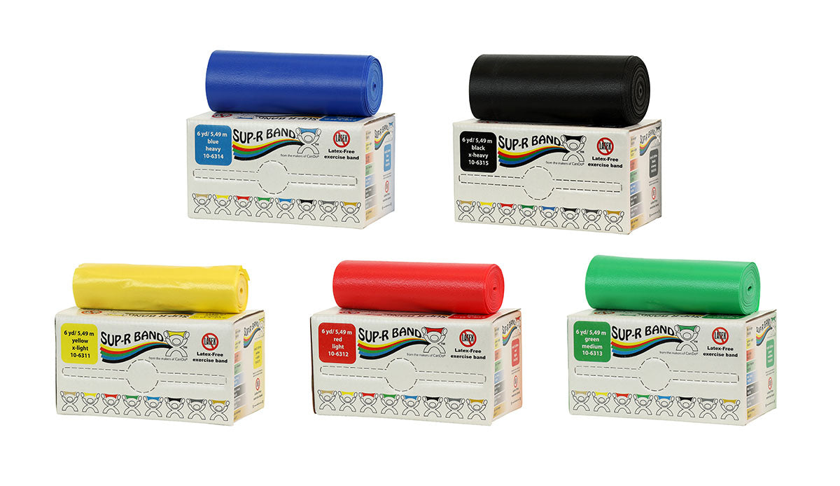 Sup-R Band Latex Free Exercise Band - 6 yard roll - 5-piece set (1 each: yellow, red, green, blue, black)