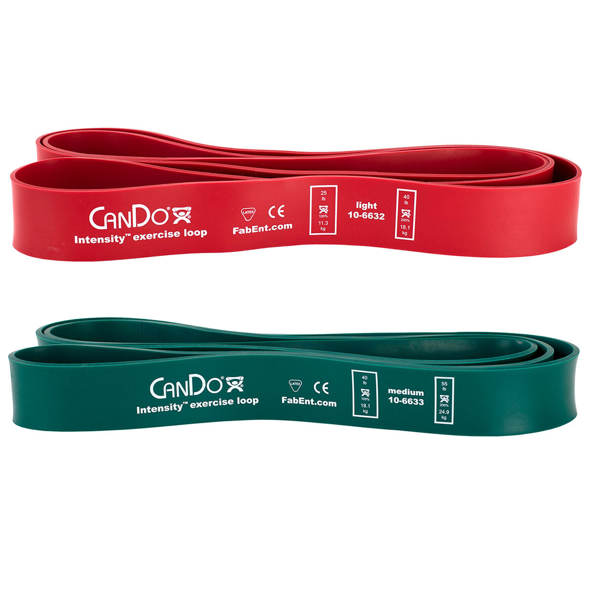 CanDo Intensity Loop, Set of 2: Red (Light), 25 - 40 lb and Green (Medium), 40 - 55 lb