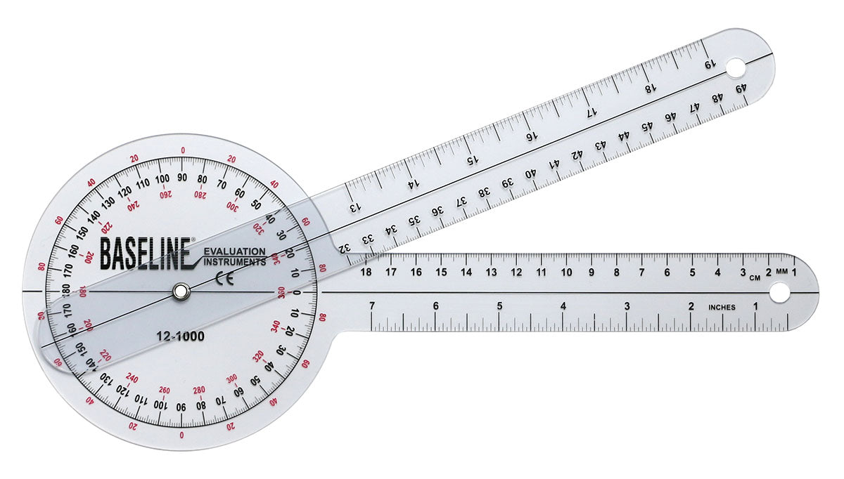 Baseline Plastic Goniometer - 360 Degree Head - 12 inch Arms