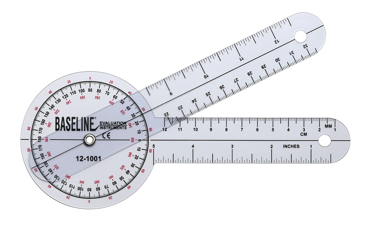 Baseline Plastic Goniometer - 360 Degree Head - 8 inch Arms