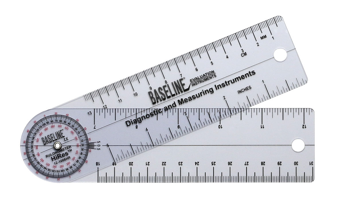 Baseline Plastic Goniometer - Rulongmeter Style - HiRes 360 Degree Head - 6 inch Arms