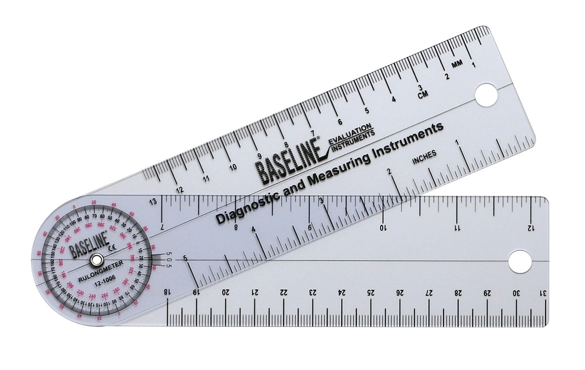 Baseline Plastic Goniometer - Rulongmeter Style - 360 Degree Head - 6 inch Arms