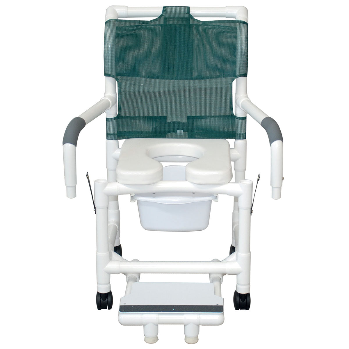 MJM International, Superior Shower Chair (18"), Dual Swing Away Armrests, Sliding Footrest, Soft Seat, Sq. Pail