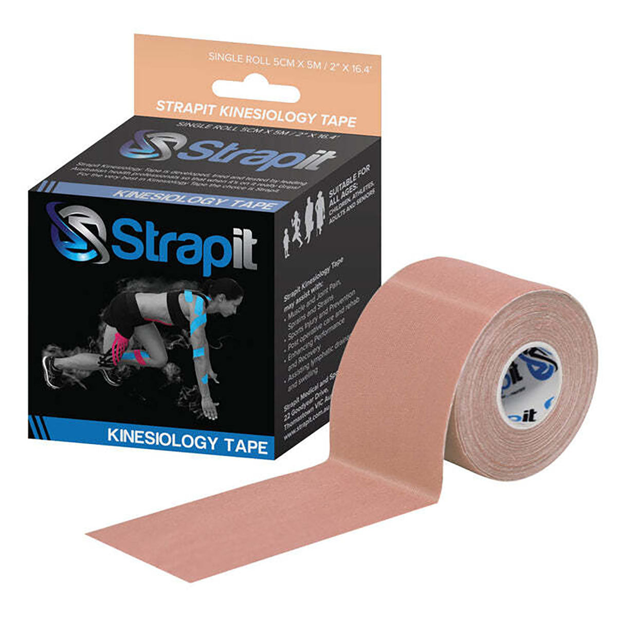 Strapit Kinesiology Tape, 2 in x 5.5 yds, Tan