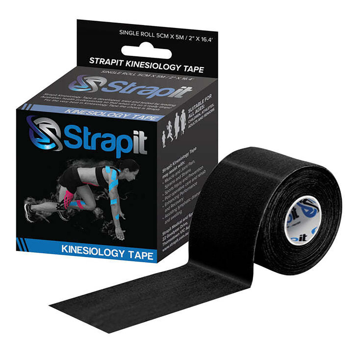 Strapit Kinesiology Tape, 2 in x 5.5 yds, Black