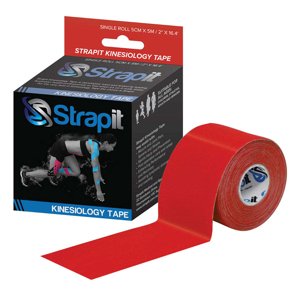 Strapit Kinesiology Tape, 2 in x 5.5 yds, Red