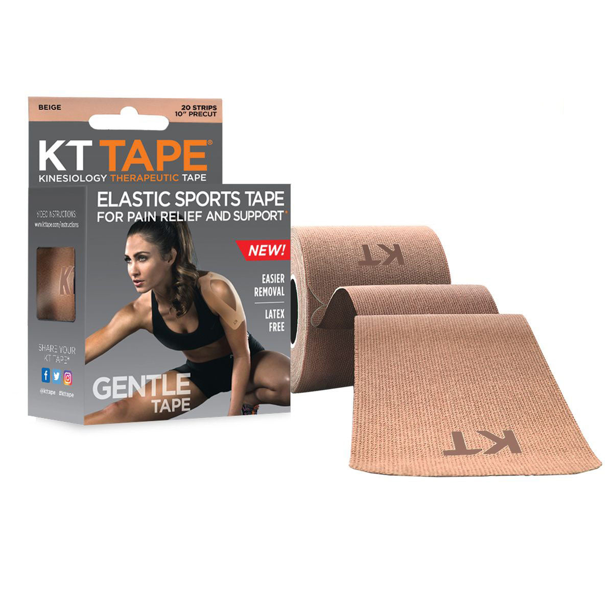 KT TAPE Gentle, Precut 10" Strip (20 each), Beige 