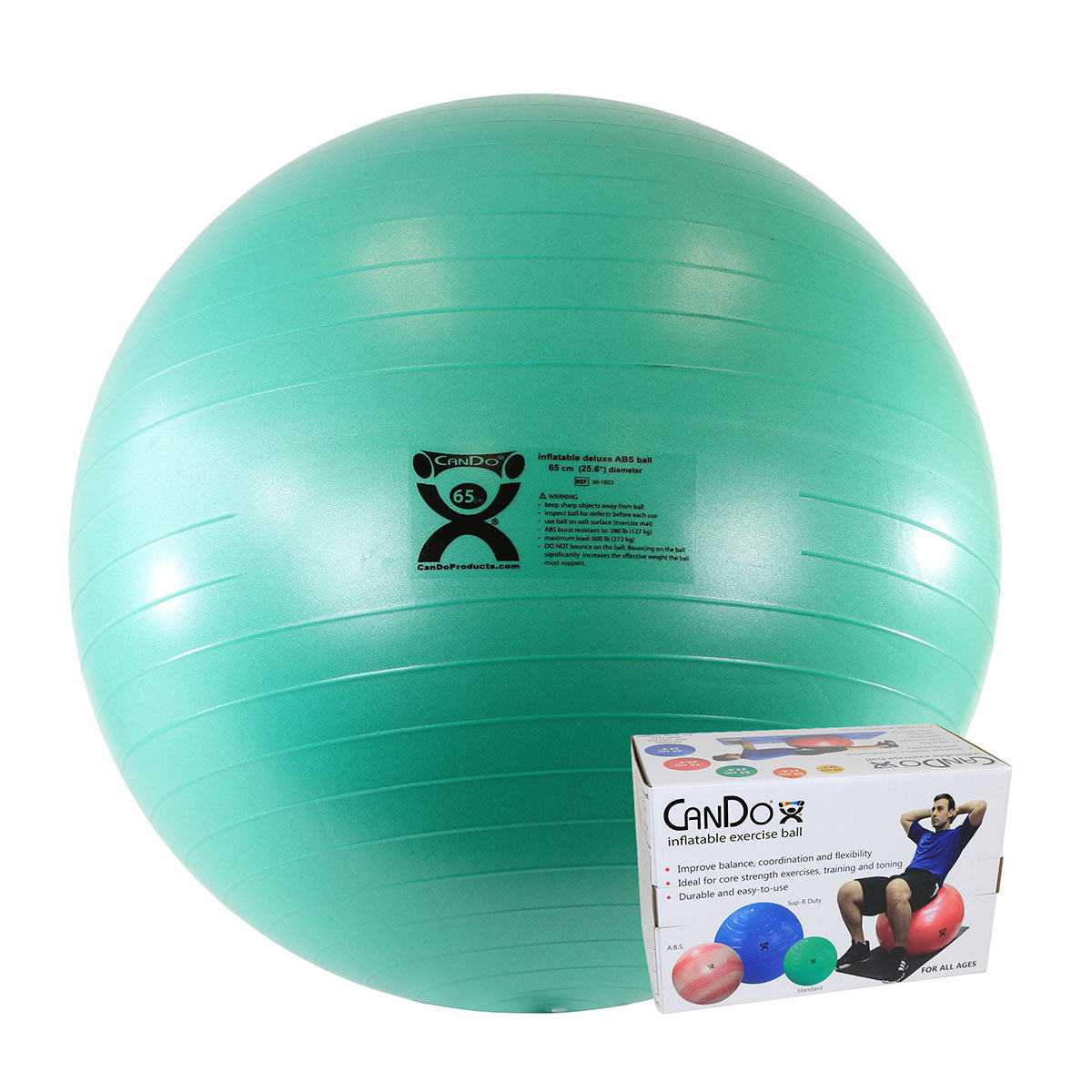 CanDo Inflatable Exercise Ball - ABS Extra Thick - Green - 26" (65 cm), Retail Box