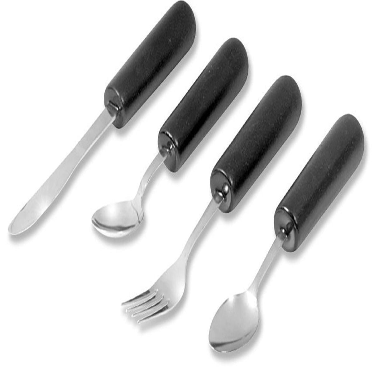 EZ Grip Weighted Utensils, Set of 4 (1 Each: Fork, Knife, Teaspoon, Soup Spoon)